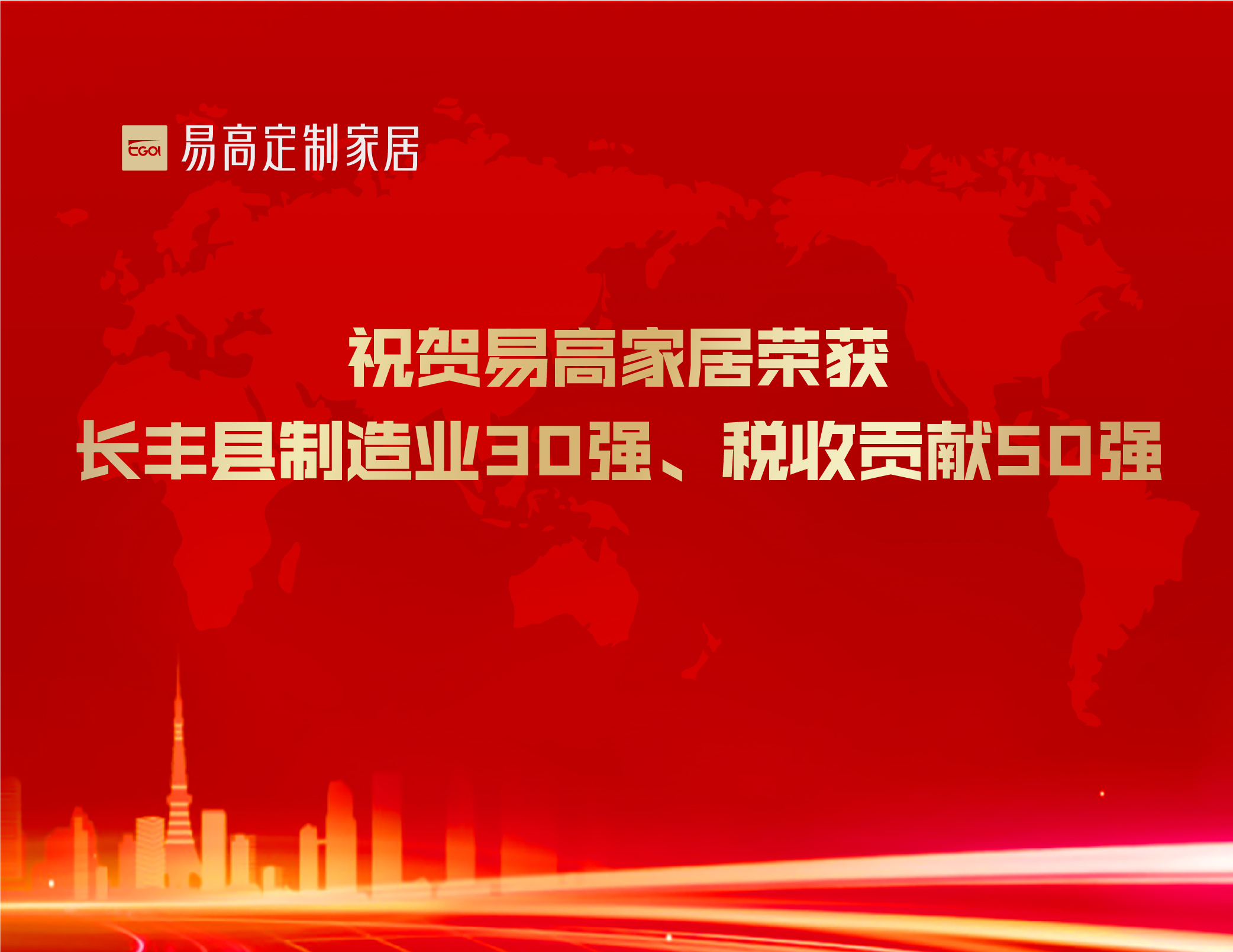  祝賀易高家居榮獲長(zhǎng)豐縣制造業(yè)30強(qiáng)、稅收貢獻(xiàn)50強(qiáng)